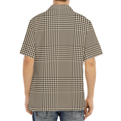 Brown And Beige Glen Plaid Print Aloha Shirt