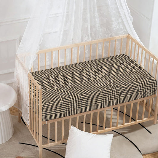 Brown And Beige Glen Plaid Print Baby Crib Sheet
