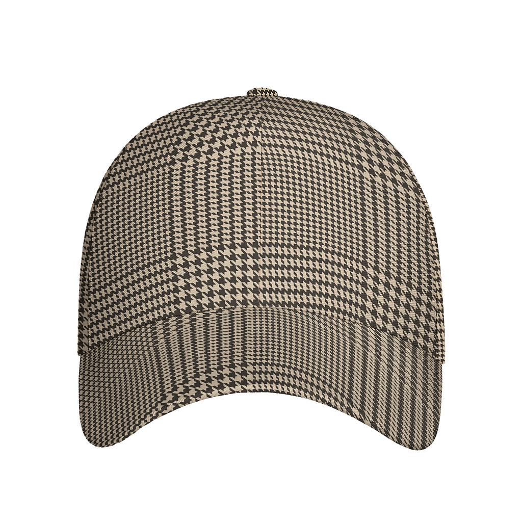 Brown And Beige Glen Plaid Print Baseball Cap