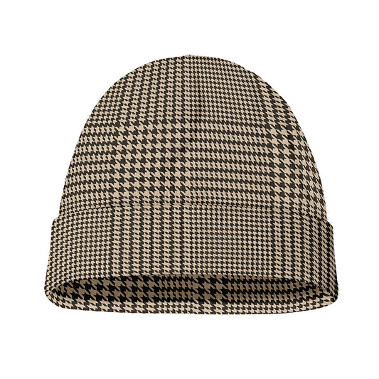 Brown And Beige Glen Plaid Print Beanie