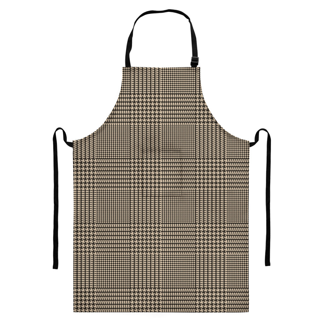 Brown And Beige Glen Plaid Print Bib Apron With Pocket