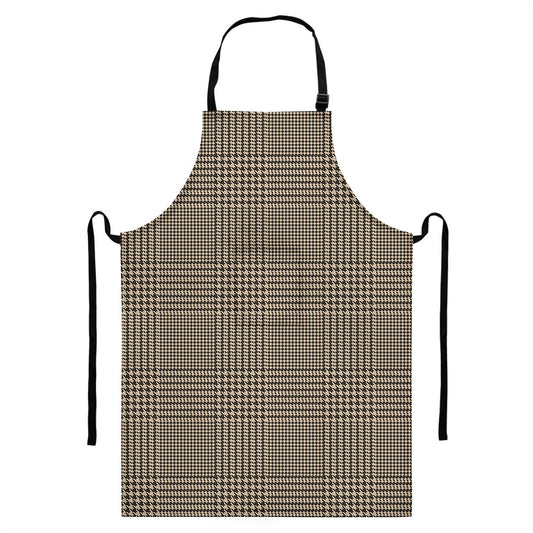Brown And Beige Glen Plaid Print Bib Apron With Pocket