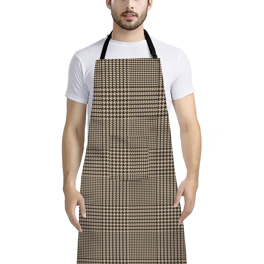 Brown And Beige Glen Plaid Print Bib Apron With Pocket