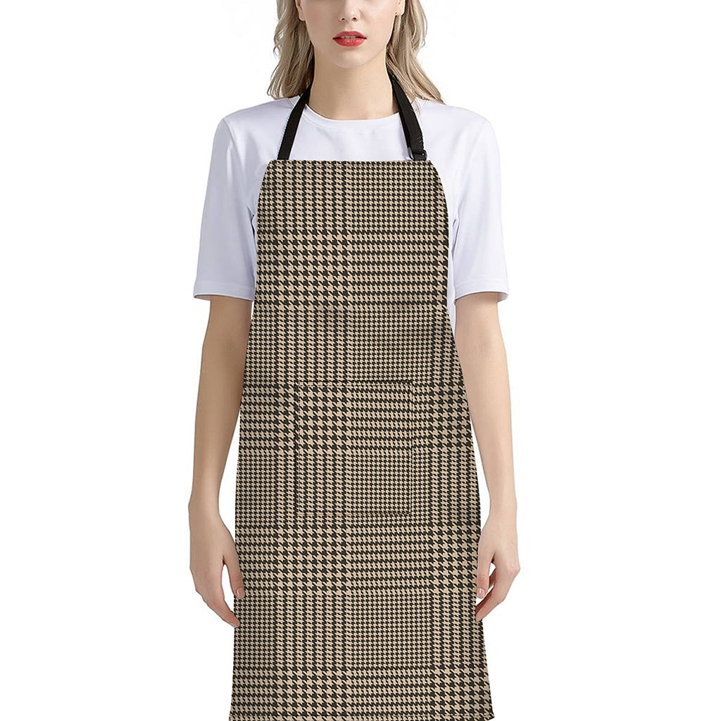 Brown And Beige Glen Plaid Print Bib Apron With Pocket
