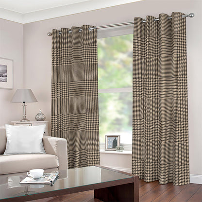 Brown And Beige Glen Plaid Print Blackout Grommet Curtains