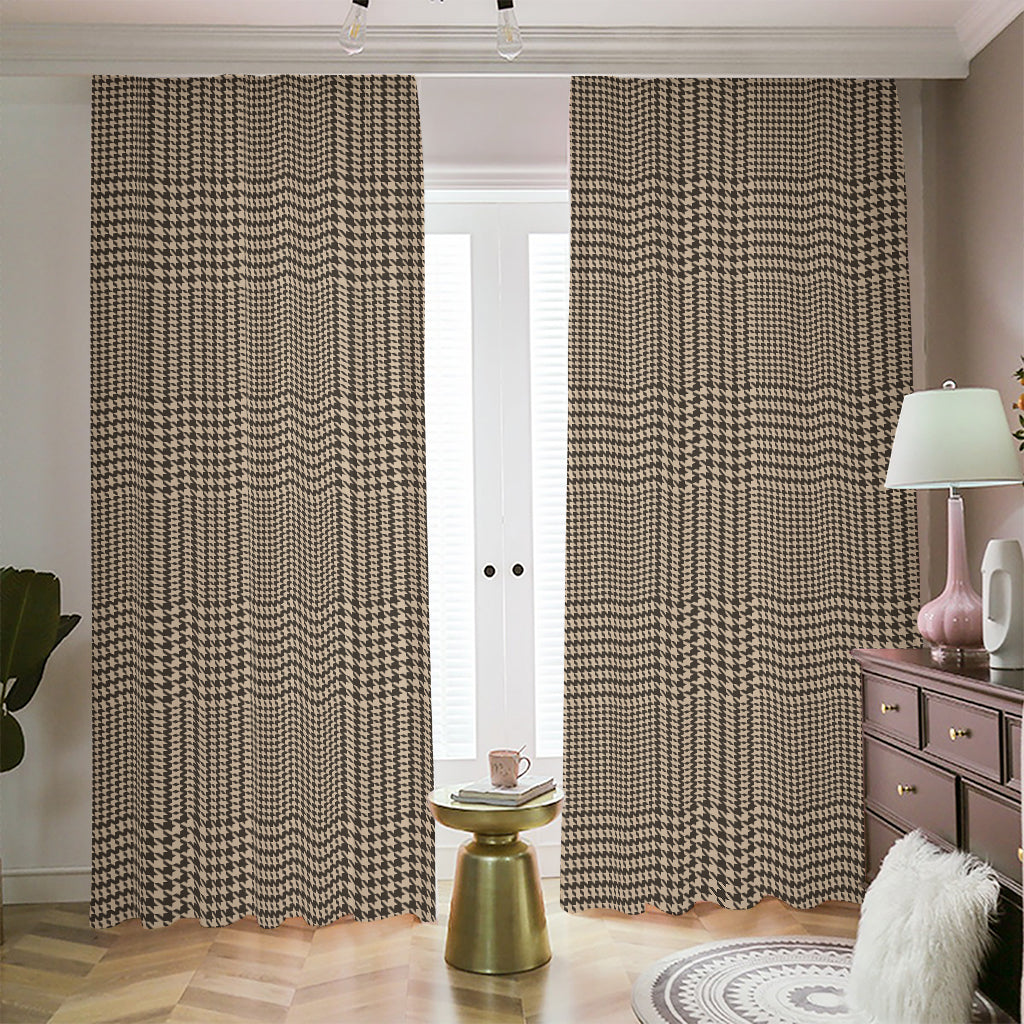 Brown And Beige Glen Plaid Print Blackout Pencil Pleat Curtains