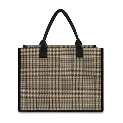 Brown And Beige Glen Plaid Print Canvas Tote Bag