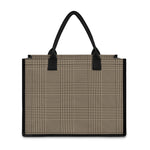 Brown And Beige Glen Plaid Print Canvas Tote Bag