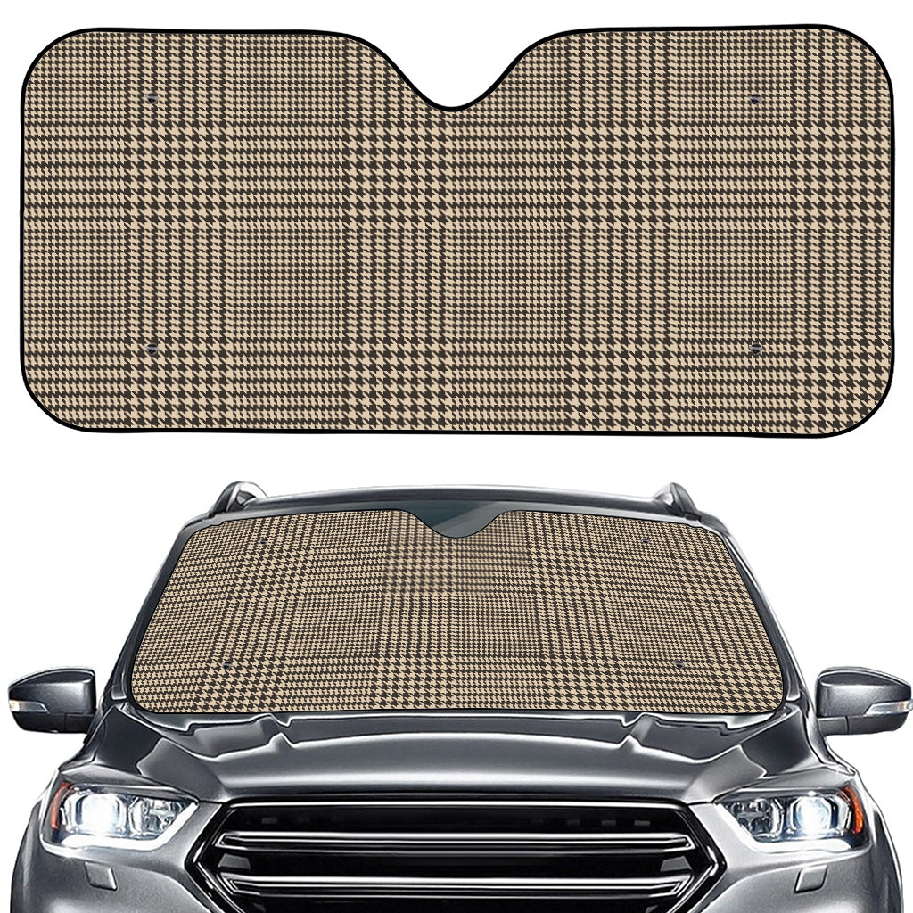 Brown And Beige Glen Plaid Print Car Windshield Sun Shade