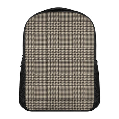 Brown And Beige Glen Plaid Print Casual Backpack