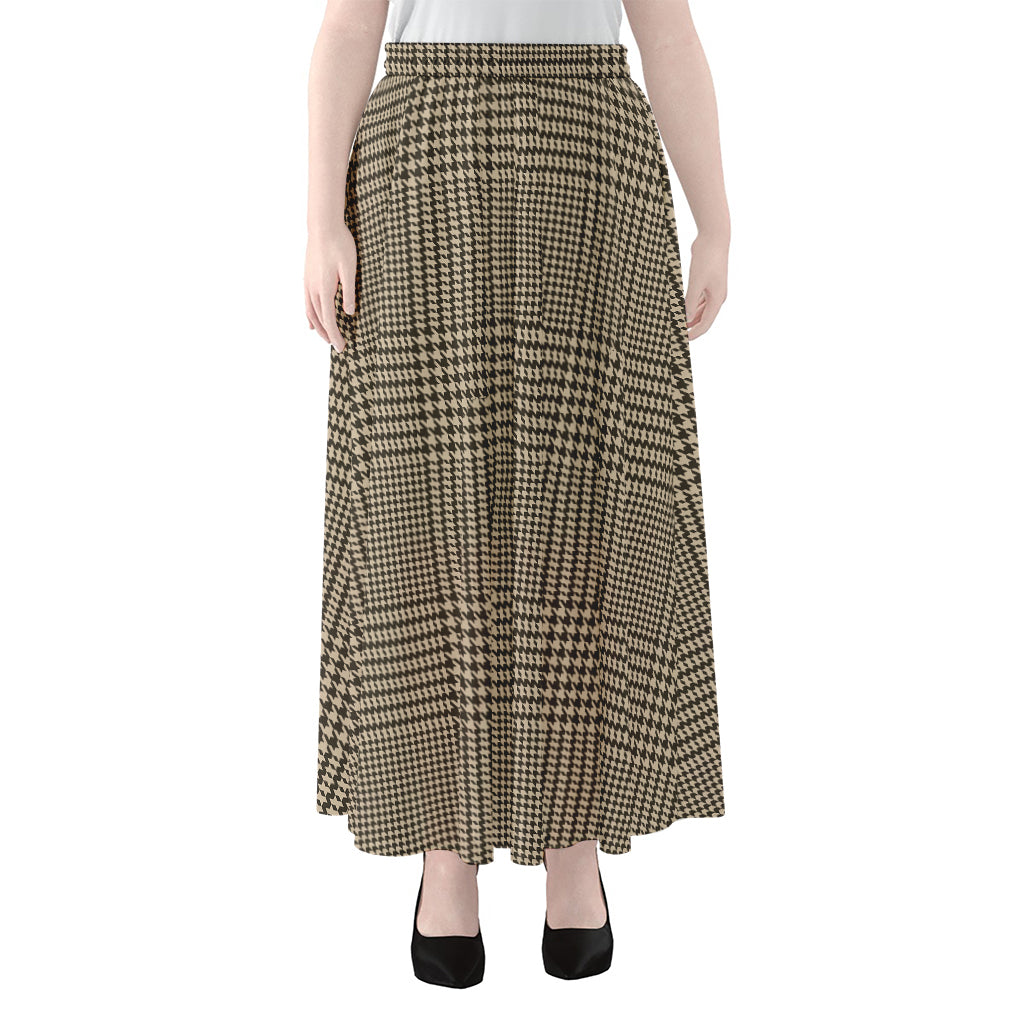 Brown And Beige Glen Plaid Print Chiffon Maxi Skirt