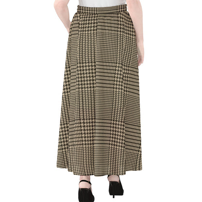 Brown And Beige Glen Plaid Print Chiffon Maxi Skirt