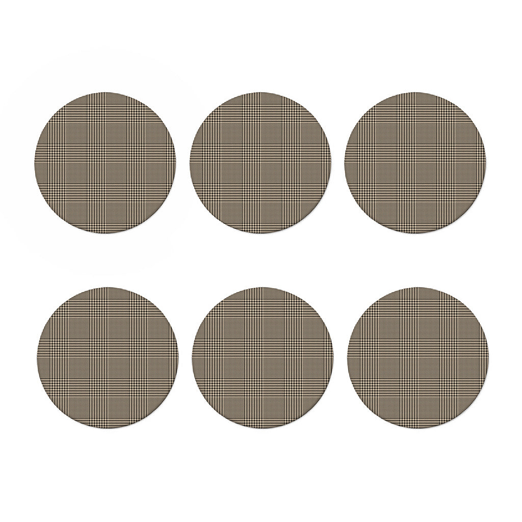 Brown And Beige Glen Plaid Print Coaster Set