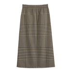 Brown And Beige Glen Plaid Print Cotton Front Slit Maxi Skirt