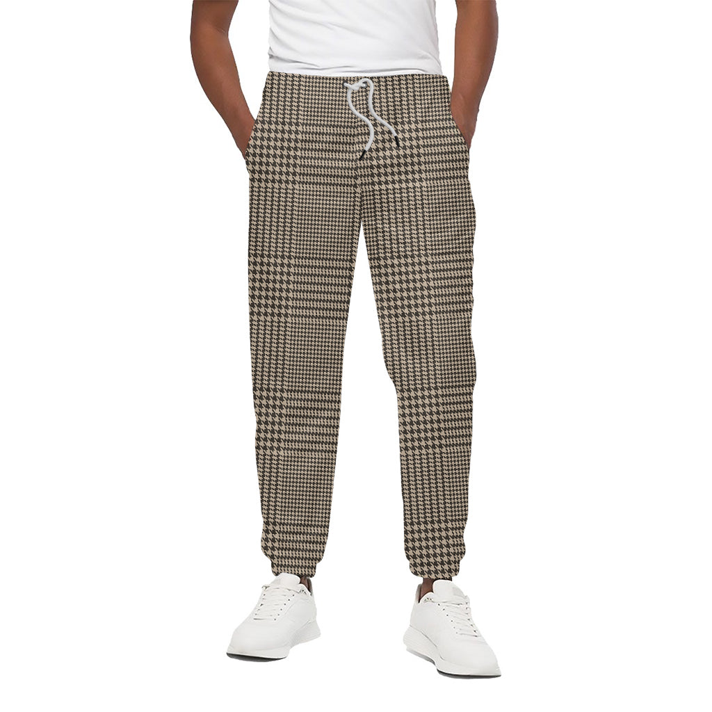 Brown And Beige Glen Plaid Print Cotton Pants