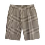 Brown And Beige Glen Plaid Print Cotton Shorts