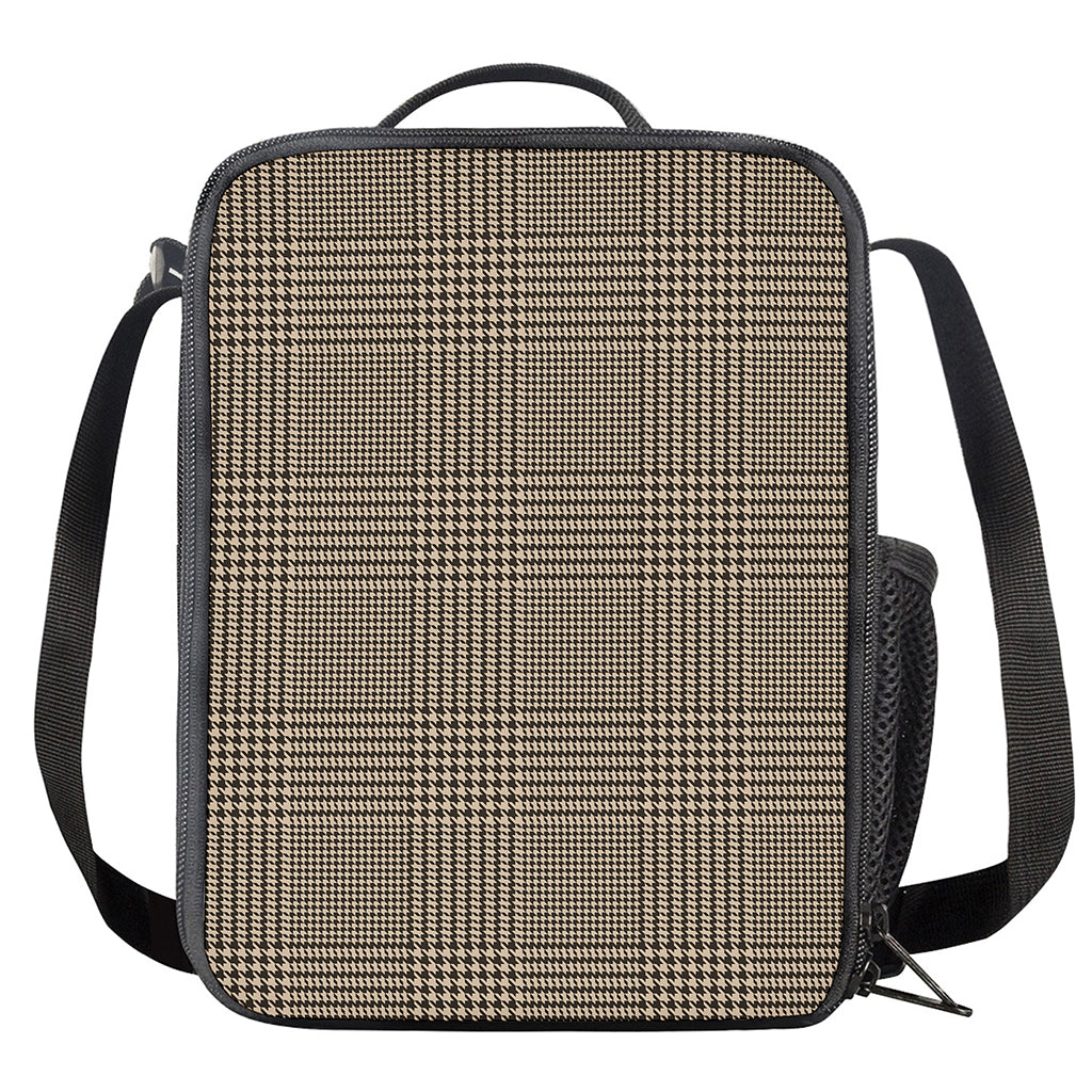 Brown And Beige Glen Plaid Print Crossbody Lunch Bag