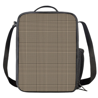 Brown And Beige Glen Plaid Print Crossbody Lunch Bag