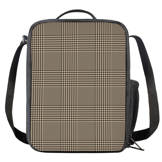 Brown And Beige Glen Plaid Print Crossbody Lunch Bag