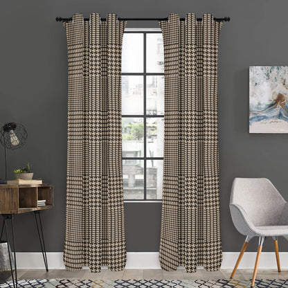 Brown And Beige Glen Plaid Print Curtain