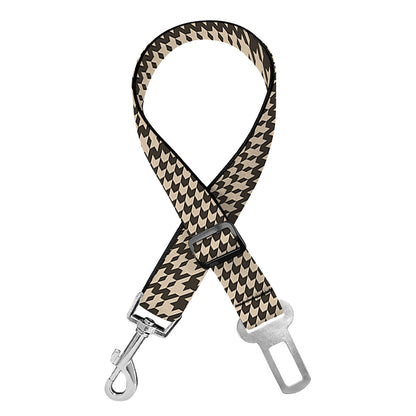 Brown And Beige Glen Plaid Print Dog Seat Belt