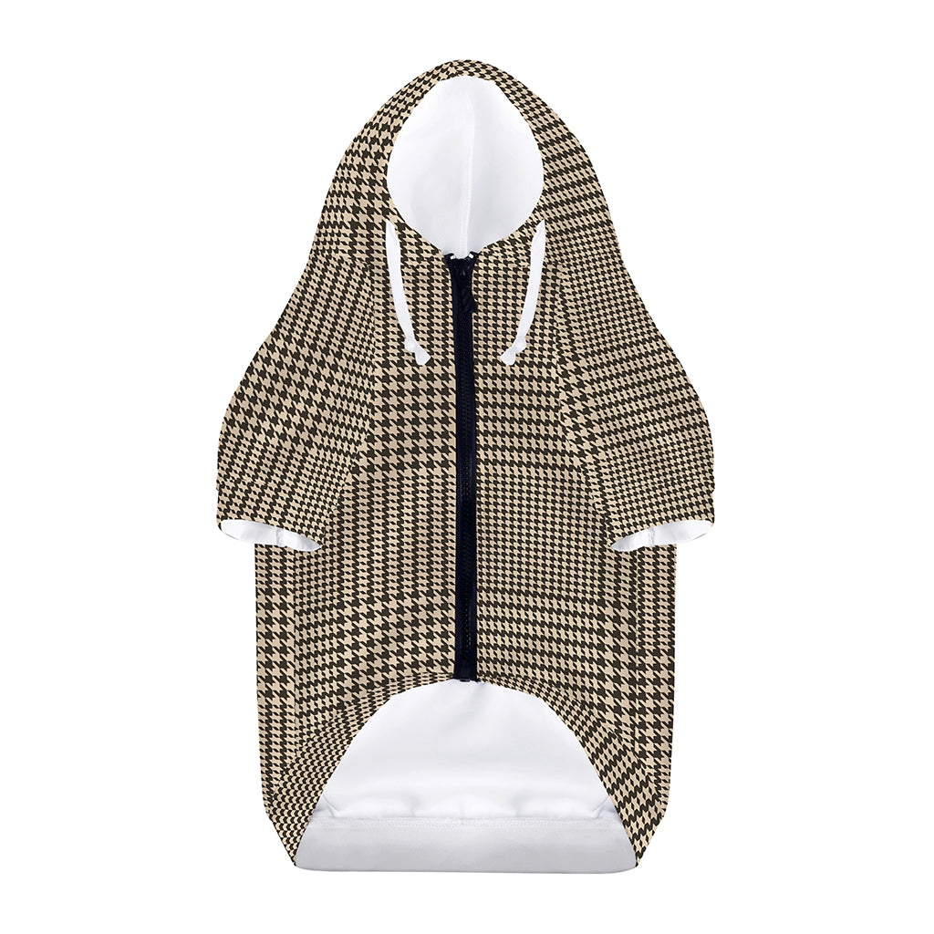 Brown And Beige Glen Plaid Print Dog Zip Up Hoodie