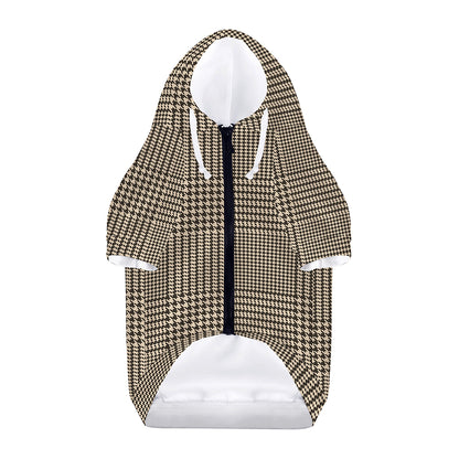Brown And Beige Glen Plaid Print Dog Zip Up Hoodie