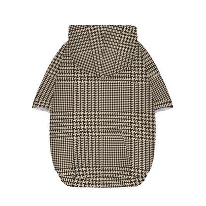 Brown And Beige Glen Plaid Print Dog Zip Up Hoodie