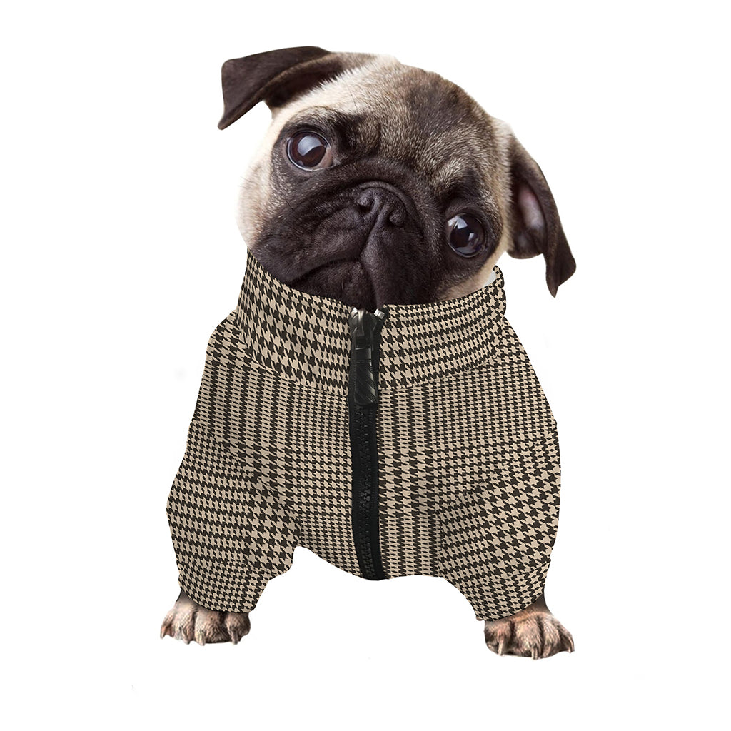 Brown And Beige Glen Plaid Print Dog Zip Up Jacket
