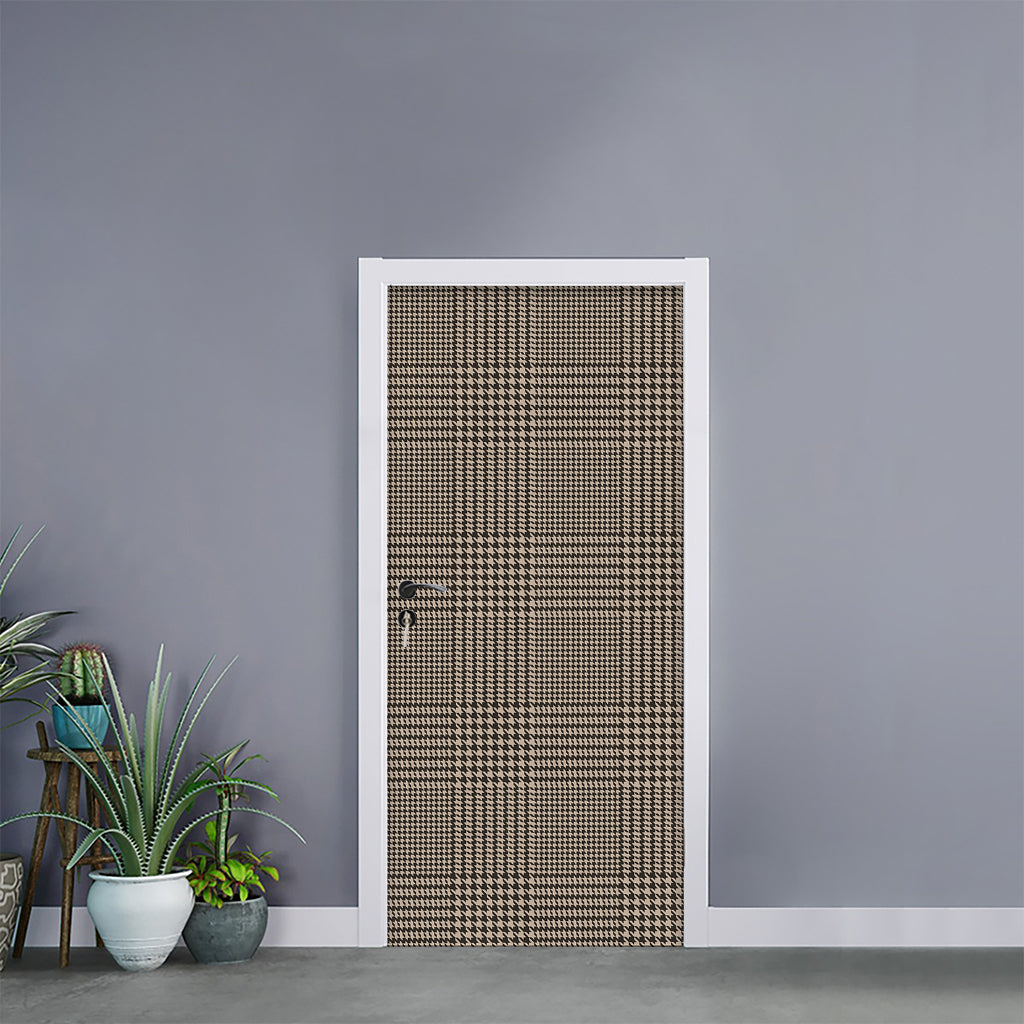 Brown And Beige Glen Plaid Print Door Sticker
