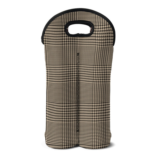 Brown And Beige Glen Plaid Print Double Neoprene Wine Tote