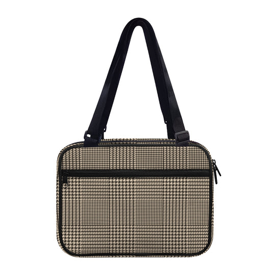 Brown And Beige Glen Plaid Print Double Strap Bible Bag