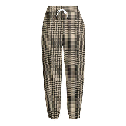 Brown And Beige Glen Plaid Print Fleece Lined Knit Pants