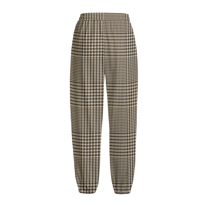 Brown And Beige Glen Plaid Print Fleece Lined Knit Pants