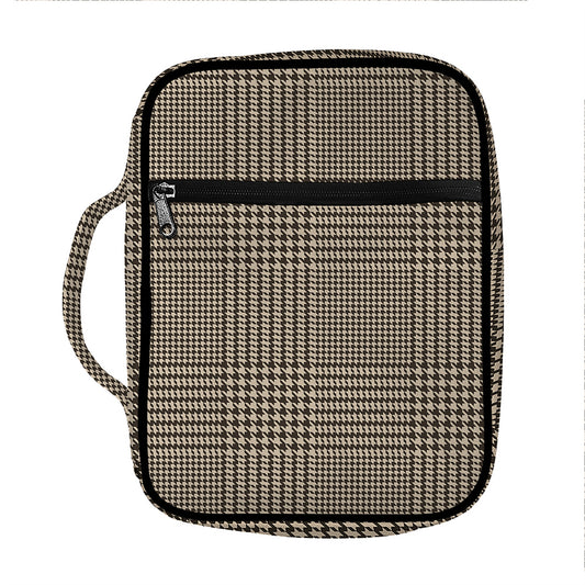 Brown And Beige Glen Plaid Print Front Pocket Bible Bag