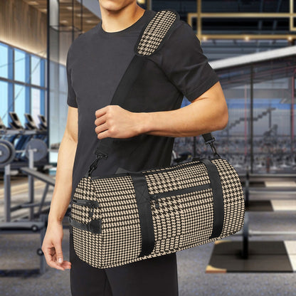 Brown And Beige Glen Plaid Print Gym Bag
