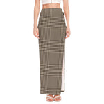 Brown And Beige Glen Plaid Print High Slit Maxi Skirt