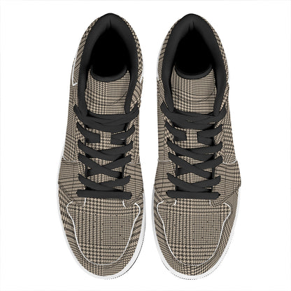 Brown And Beige Glen Plaid Print High Top Leather Sneakers