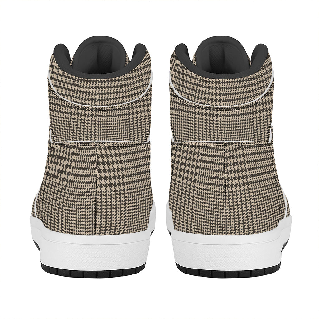 Brown And Beige Glen Plaid Print High Top Leather Sneakers