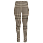 Brown And Beige Glen Plaid Print High-Waisted Pocket Leggings
