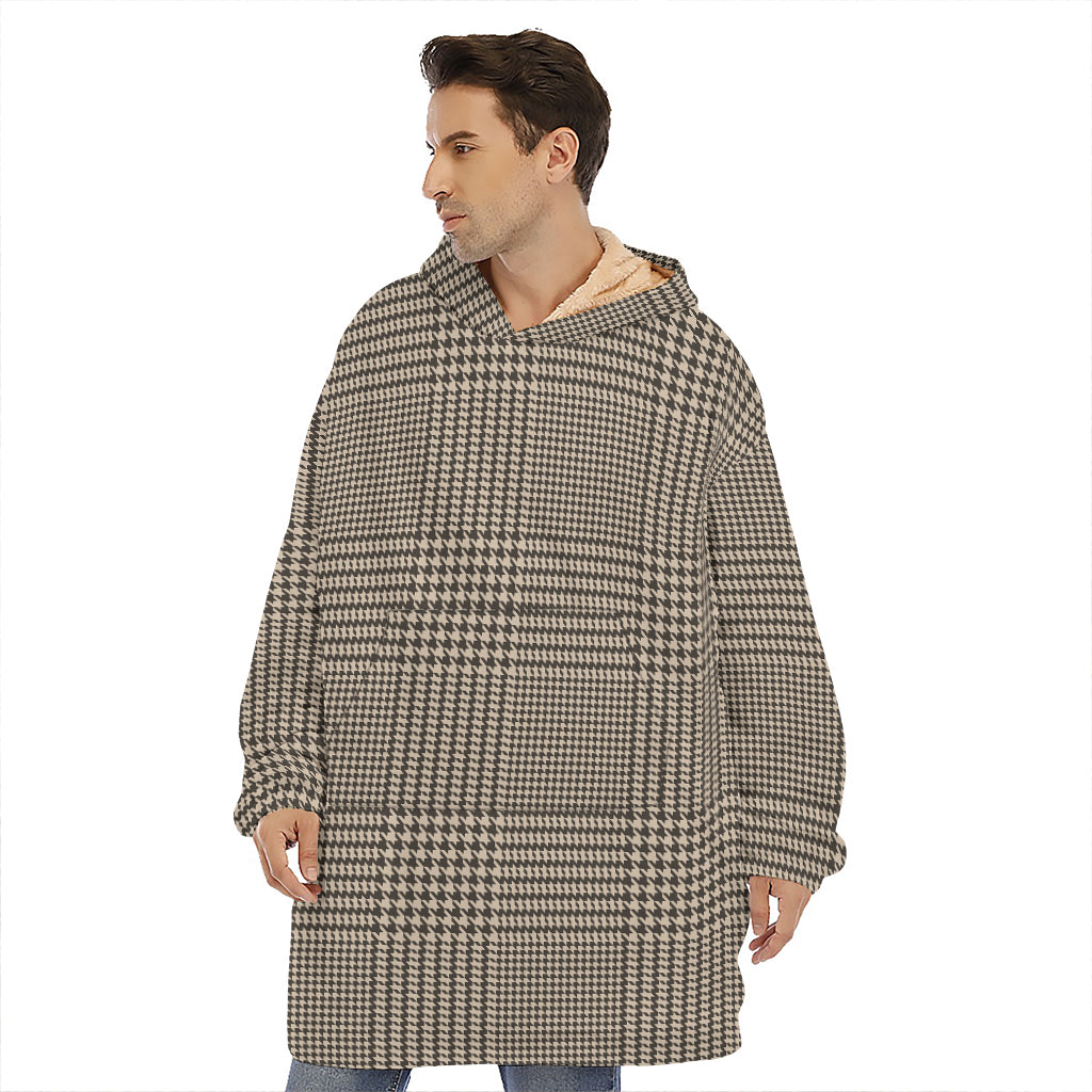Brown And Beige Glen Plaid Print Hoodie Blanket