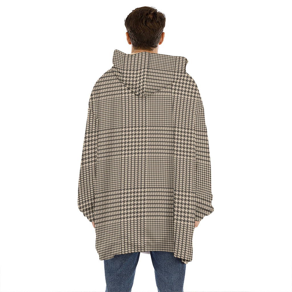 Brown And Beige Glen Plaid Print Hoodie Blanket