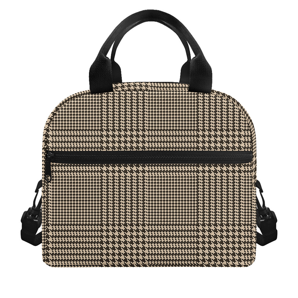 Brown And Beige Glen Plaid Print Insulated Lunch Bag