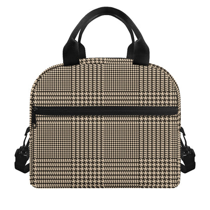 Brown And Beige Glen Plaid Print Insulated Lunch Bag
