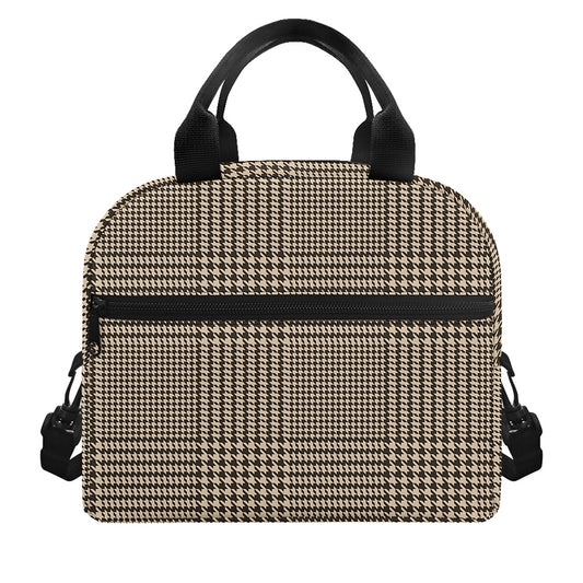 Brown And Beige Glen Plaid Print Insulated Lunch Bag