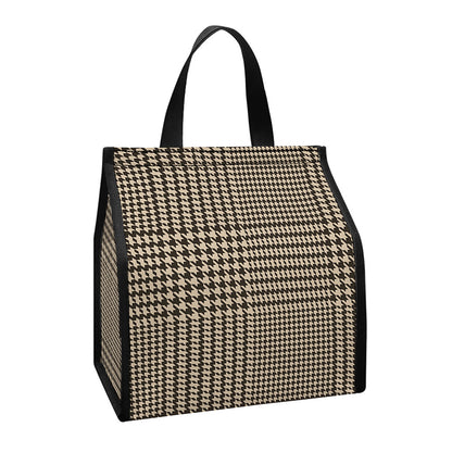 Brown And Beige Glen Plaid Print Insulated Lunch Tote