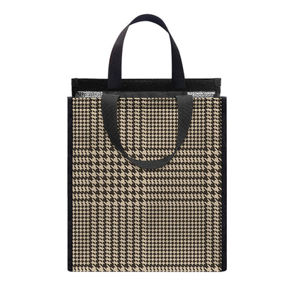 Brown And Beige Glen Plaid Print Insulated Lunch Tote