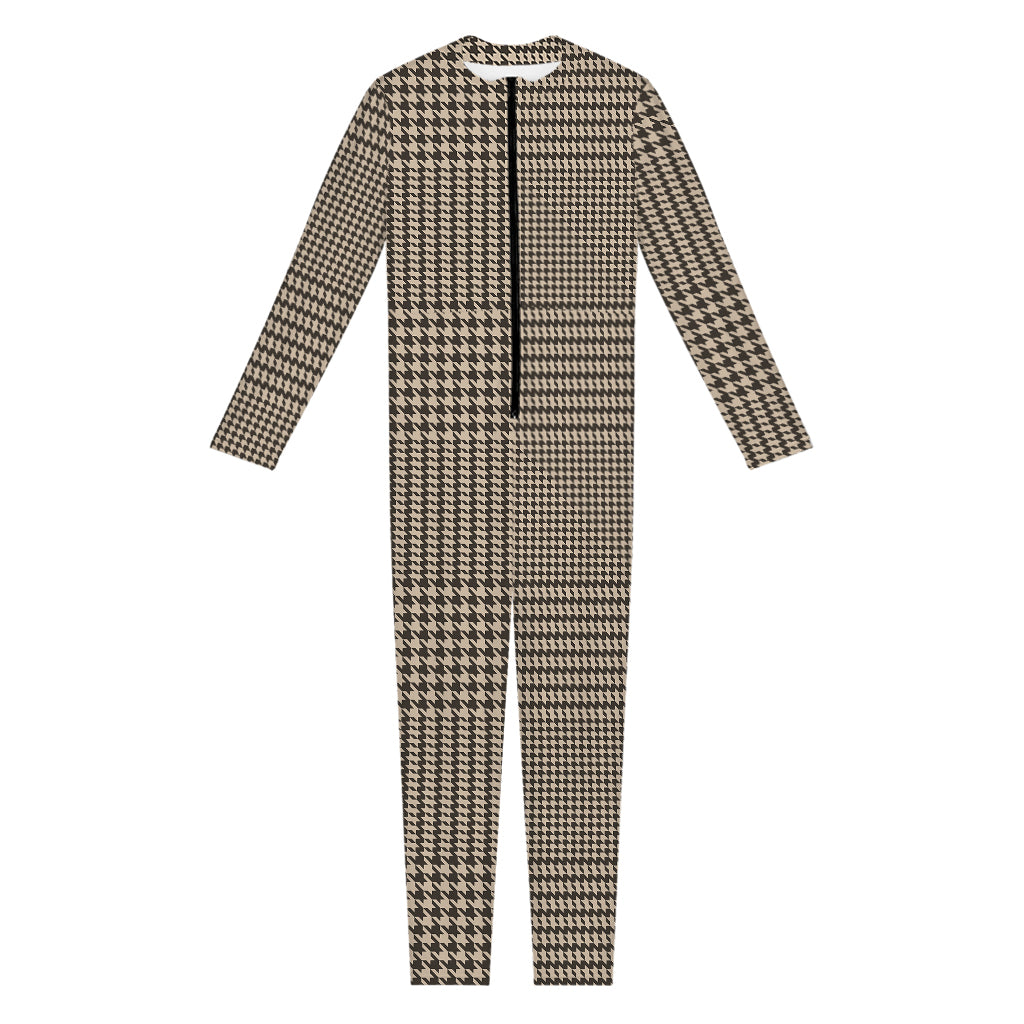 Brown And Beige Glen Plaid Print Jumpsuit