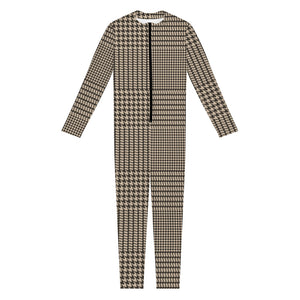 Brown And Beige Glen Plaid Print Jumpsuit