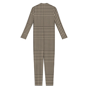 Brown And Beige Glen Plaid Print Jumpsuit